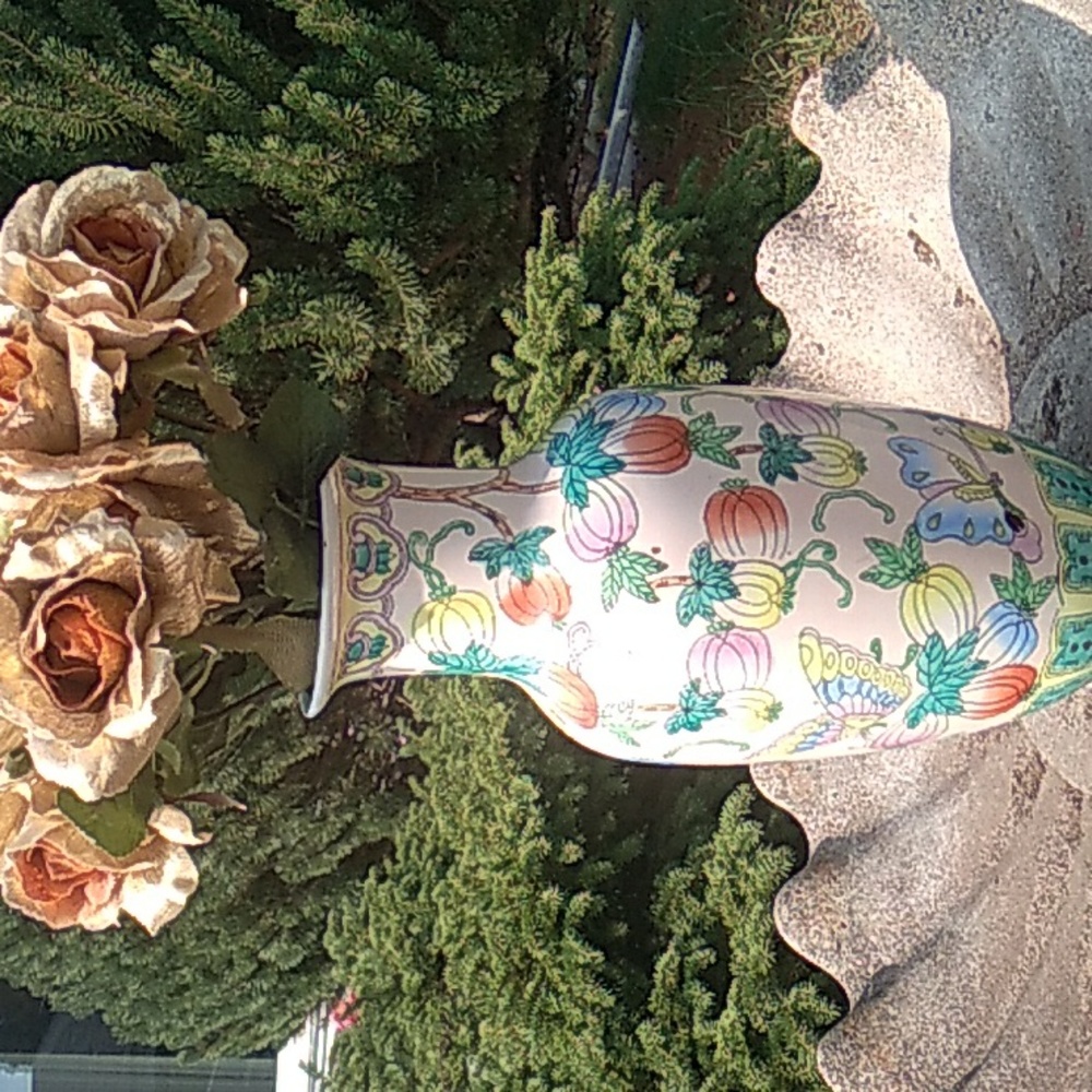 🦋 VASE BUTTERFLIES HAND PAINTED LARGE ASIAN STYLE URN VASE  15" - Picture 3 of 16